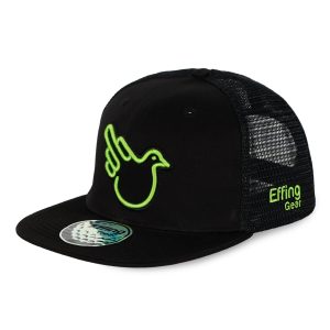 Black Flat Bill Trucker Snap W/ Green Bird